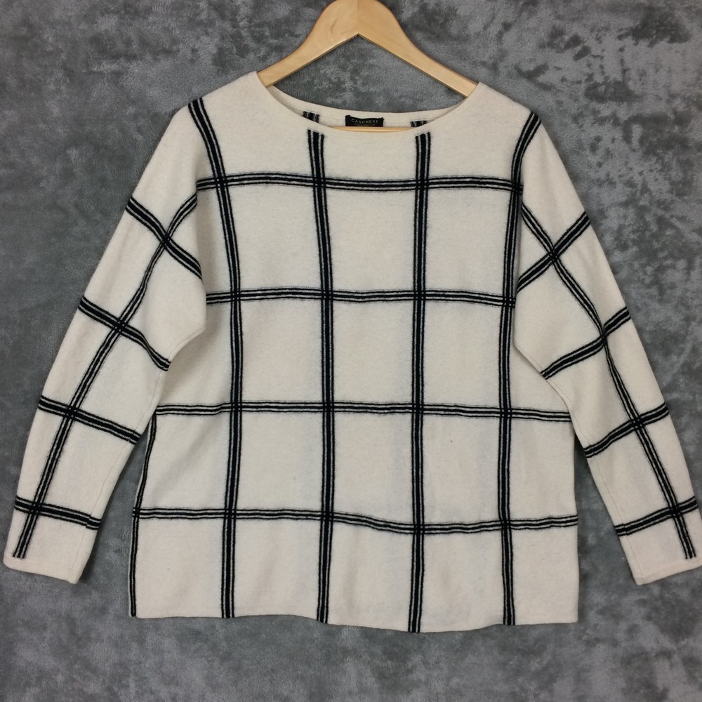 Charter Club Cashmere Sweater Womens XL Luxury Preppy Plaid Neutral READ